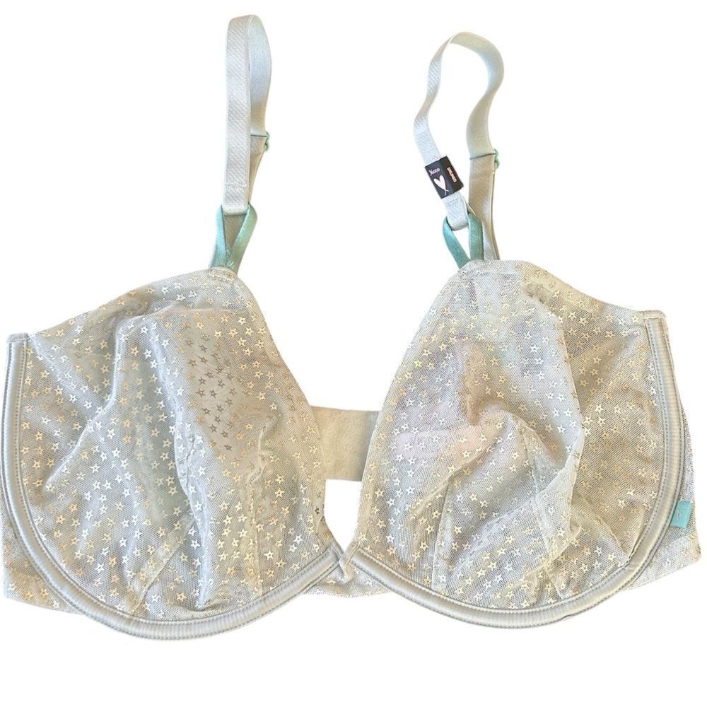 NWT Victoria’s Secret light aqua blue star print unlined demi bra size 36DDD